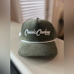Classic Cowboy Corduroy Olive Green Snapback Hat, “THE FERN”